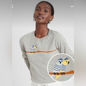COPY - Banana Republic lightweight gray Bird Intarsia crew neck sweater